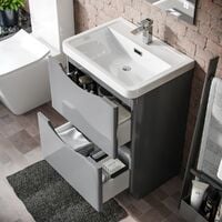 Lyndon Light Grey Vanity Unit with Basin and Waterfall Mono Mixer Tap and Waste Set