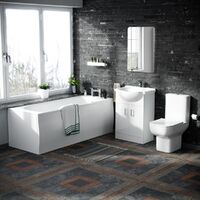 Warton Round Single End Straight Bath, 550mm Flat Pack Vanity Basin Unit, WC Unit & Close Coupled Toilet White