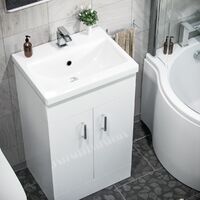 Warton P-Shaped Left Handed Bath, 500mm Floor Standing Vanity Unit and Close Coupled Toilet Suite