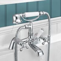 Victorian Traditional Freestanding Bath Shower Mixer Complete With Handset and Holder Chrome