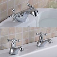 Stafford Victorian Traditional Cross Head Chrome Twin Bath Filler Taps & Basin Sink Mono Mixer Tap
