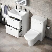 Wyke 600mm Floorstanding 2 Drawer Vanity, WC Unit & Modern BTW Toilet White