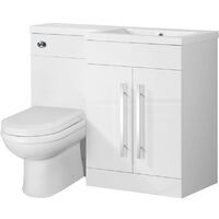 Aric RH 1100mm Flat Pack Vanity Basin Unit, WC Unit & Welbourne Back To Wall Toilet White