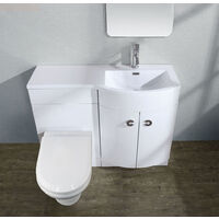 Dene RH 1100mm Vanity Basin Unit White, Welbourne Back to Wall Toilet & Wall Hung Cabinet White