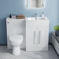 Aric RH 1100mm Vanity Basin Unit, Cistern, WC Unit & Welbourne Back To Wall Toilet White
