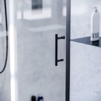Keni 1000mm Shower Sliding Door, 760mm Frameless Glass Side Panel Screen & Tray Matte Black