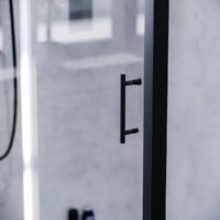 Keni 1100mm Shower Sliding Door, 900mm Frameless Glass Side Panel Screen & Tray Matte Black