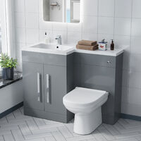 Light Grey L-Shape LH Basin Flat Pack Vanity Unit BTW WC Toilet 1100mm | Debra