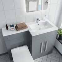 Light Grey L-Shape RH Basin Flat Pack Vanity Unit BTW WC Toilet 1100mm | Debra