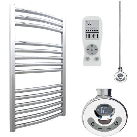 BRAY Curved Towel Warmer / Heated Towel Rail, Chrome - Electric, Thermostat + Timer, 500*800mm - Chrome