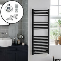 BRAY Black Straight Towel Warmer / Heated Towel Rail Radiator - Dual Fuel, Thermostat + Timer, 500*800mm - Black
