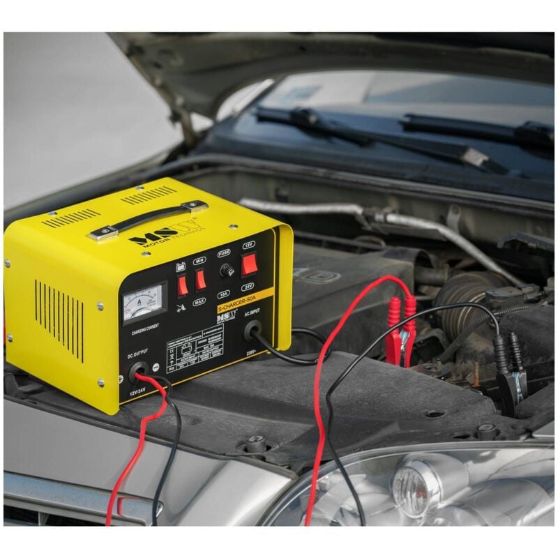 MSW Auto Batterieladegerät Kfz Pkw Ladegerät Kabelfach 20 - 85 Ah (12/24  Autobatterie-Ladegerät