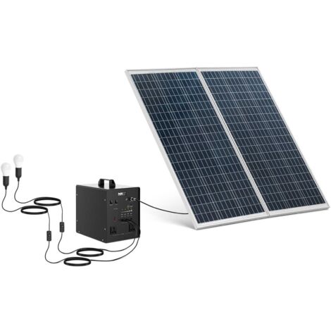Powerstation mit Solarpanel und Wechselrichter 1000 W 5/12/230 V 3  LED-Leuchten