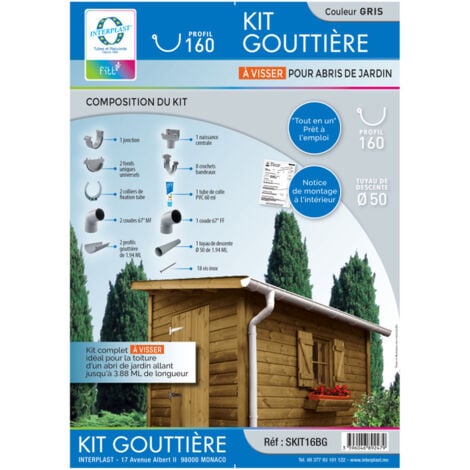Kit gouttière pour abri de jardin en bois dév.160 gris - Fitt - Gris - PVC