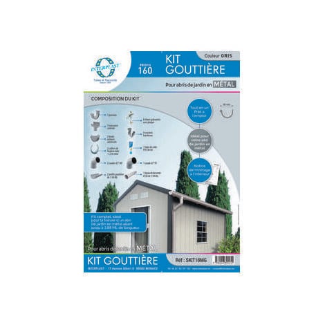 Kit gouttière pour abri de jardin en métal dév.160 gris - Fitt - Gris - PVC
