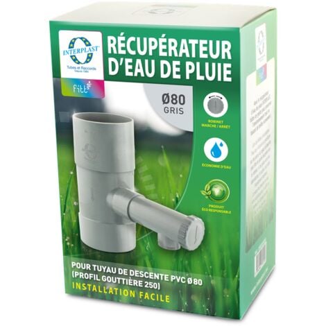 COLLECTEUR RECUPERATEUR D'EAU DE PLUIE EN PVC D 80 MM - UN GESTE