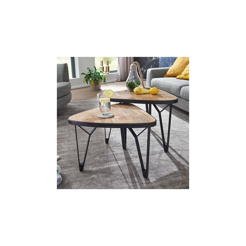 Lot de 2 tables gigognes triangulaires en acacia et manguier