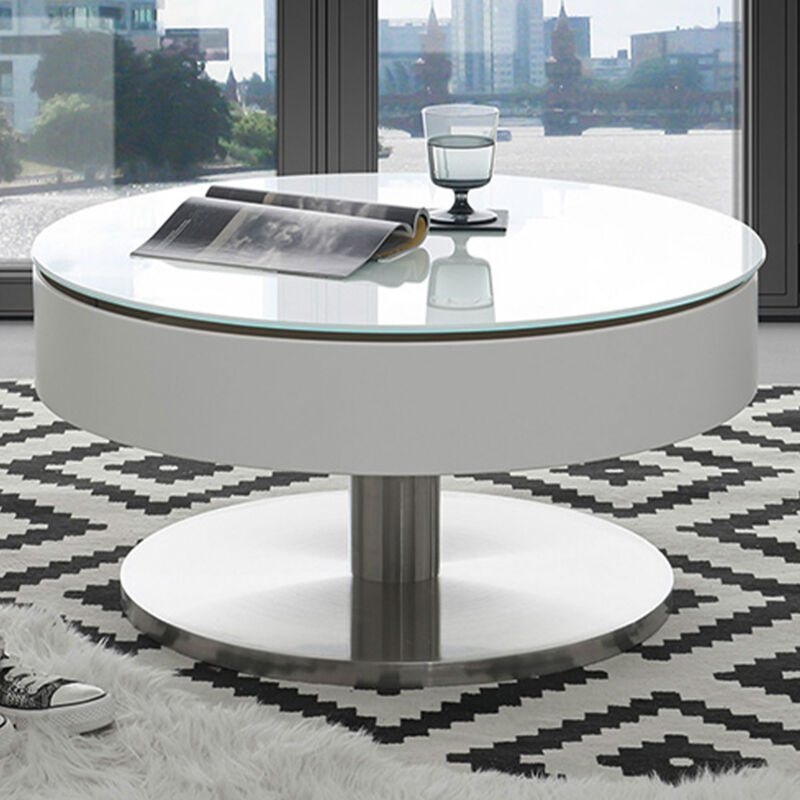 Table Basse Ronde Réglable En Hauteur Avec Plateau Levant Et Rangement - 60x60x48 Cm (max 62 Cm) - Marron, Design Moderne