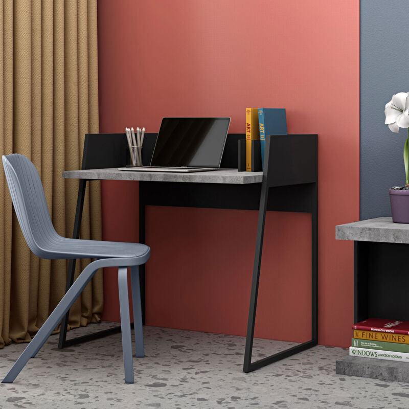 Bureau design 90x60x88 cm décor noir et gris béton - VOLGA