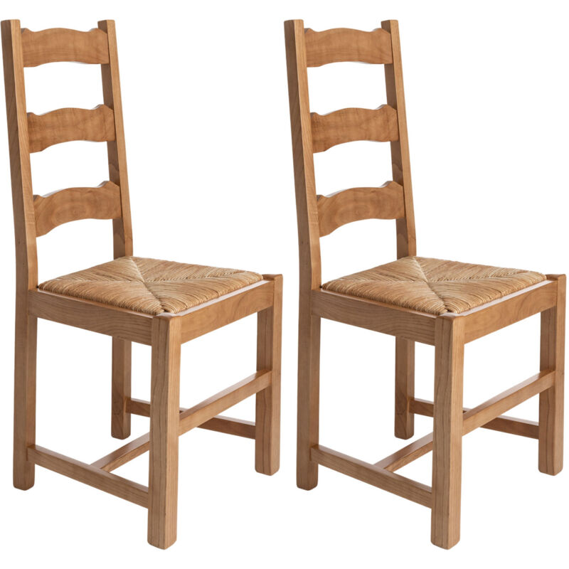 Lot De 2 Chaises En Chêne Style Campagne - Assise Paille Naturelle - 87cm
