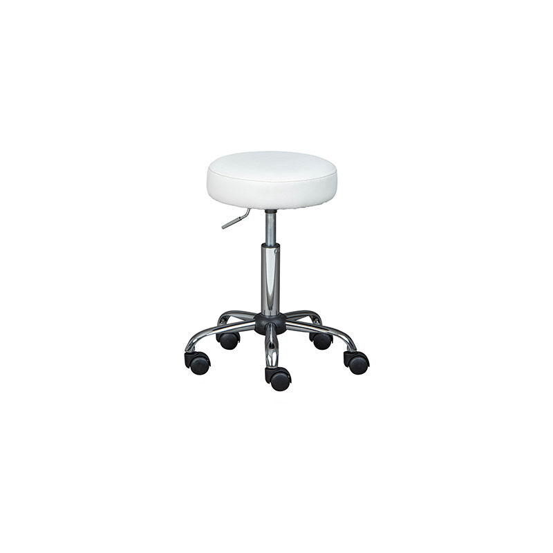 Tabouret à roulettes 33x33x50/66 cm en PU blanc et métal