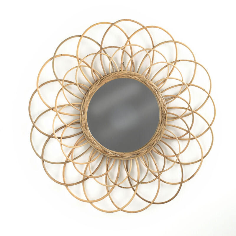 Miroir Fleur Rotin Atmosphera Ø56 Cm – Décoration Murale Bohème Naturelle Et Élégante