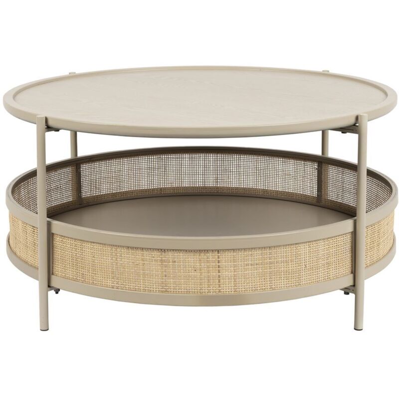 Table Basse Ronde Style Industriel - 80x46 Cm, 2 étagères, Pieds Réglables - Bois Clair Et Métal Noir - 3