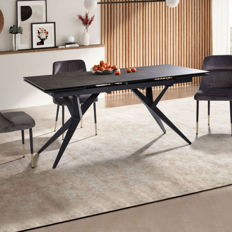 Table extensible 180-260 cm en céramique effet marbre noir - BLUNSKI Table extensible 180-260 cm en céramique effet marbre noir - BLUNSKI