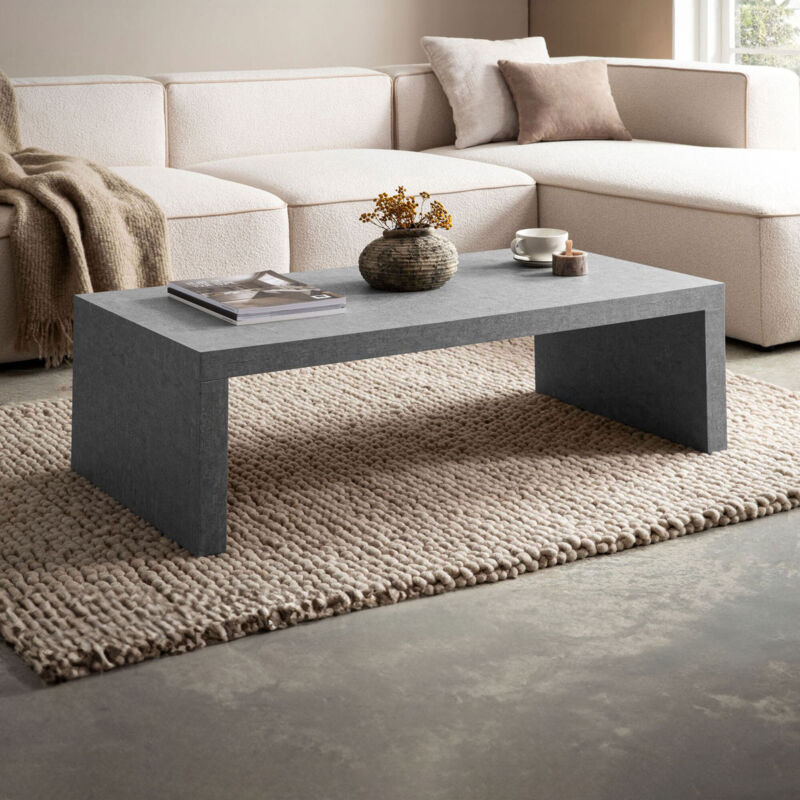 Table basse rectangle 110x55x35 cm effet béton gris - EKLEA