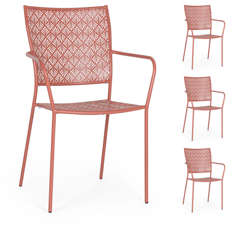Lot De 4 Chaises De Jardin Amelia - Acier Terracotta - Design Intemporel - Alice's Garden