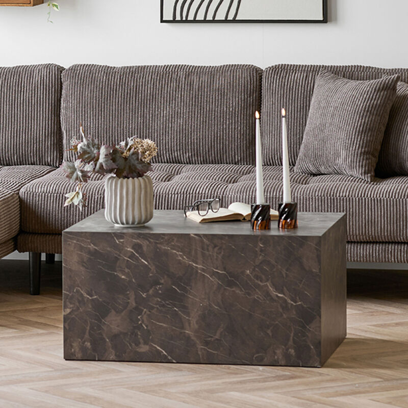 Table basse rectangulaire en chêne foncé dessus céramique effet marbre noir 100x50 cm - Collection H | Maison