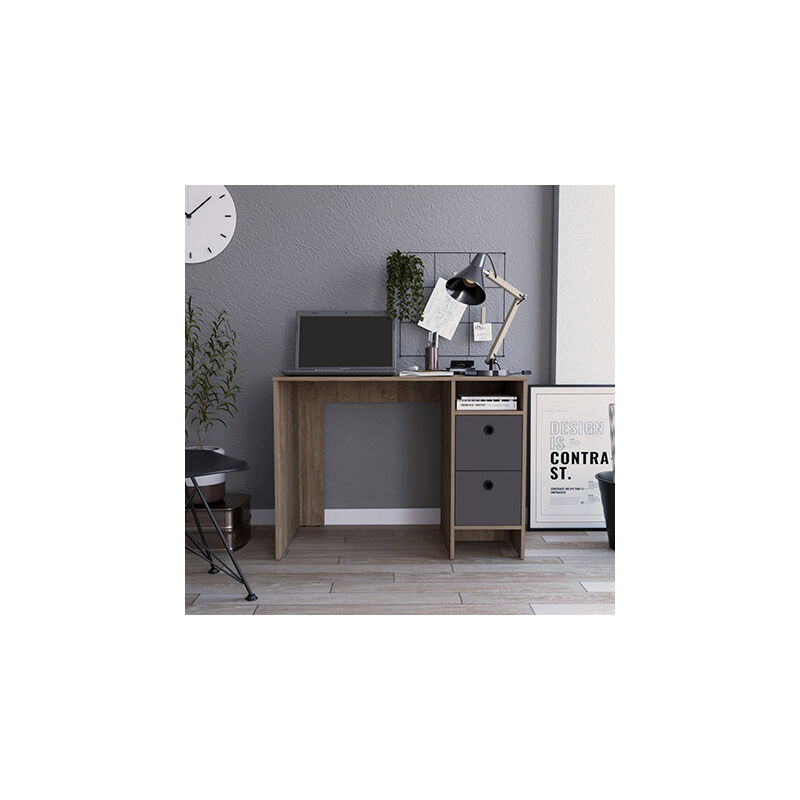 Bureau 2 tiroirs 100x50x73,6 cm chêne et gris - SKODE