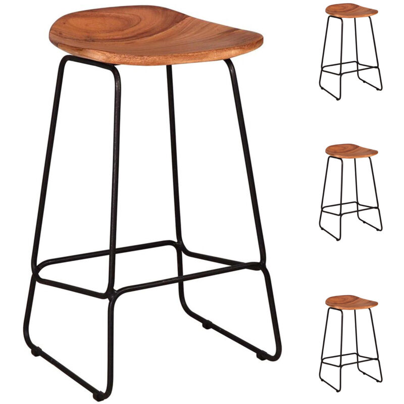 Lot de 4 tabourets de bar 42x40x73 cm en acacia naturel et métal