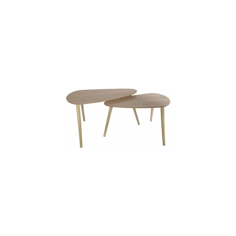 Lot de 2 tables gigognes forme galet en bois naturel - BALTIC