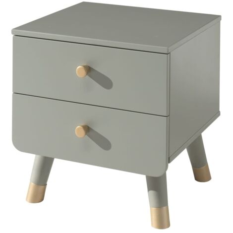 Chevet enfant 2 tiroirs bois vert olive satiné Funy (1/3)