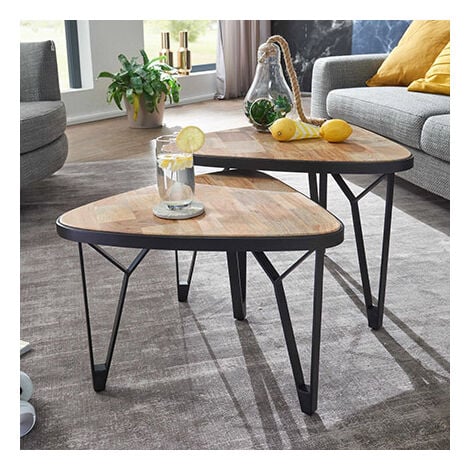 Lot de 2 tables gigognes triangulaires en acacia et manguier