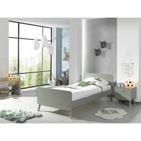 Lit 1 place 90x200 cm avec sommier et chevet vert clair - GAMAY (1/5)