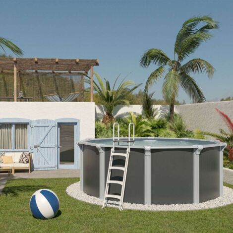 M&S – Piscine hors-sol acier Ø 3,95 m – Hauteur 1,32 m – Capacité 12 m³ – Liner anti-UV gris – Échelle de sécurité incluse