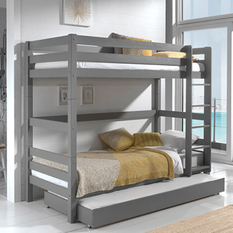 Lit superposé gigogne 90x200 avec tiroir pin massif gris Pino H 180cm (1/3)