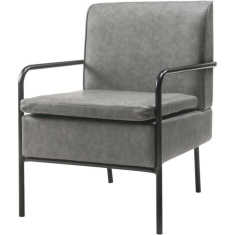 Fauteuil 60x70x77 cm en PU gris et métal noir (1/5)
