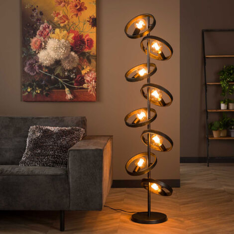 Lampadaire 8 lampes rondes en métal gris foncé avec ampoules - AMP