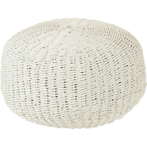 Pouf 50x50x45 cm tissé blanc (1/4)
