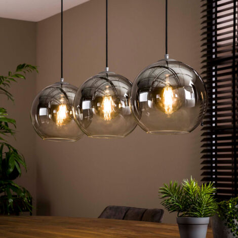 Suspension 3 lampes 115x30x150 cm en verre fumé gris et métal - AMP