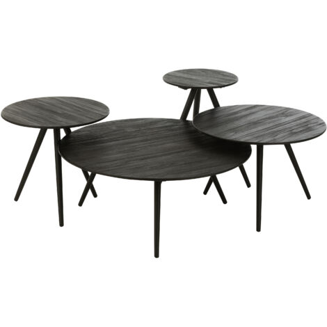 Lot de 4 tables basses rondes en teck et métal noir - DOXY (1/5)