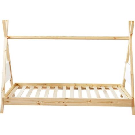 Lit tipi enfant 90x190 cm en pin naturel avec sommier à lattes (1/5)