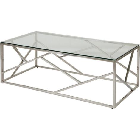 Table basse design 120x60x40 cm en verre et métal chromé (1/5)