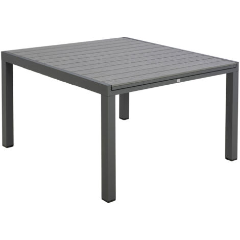 M&S – Table de jardin carrée extensible 120-180 cm en bois composite et aluminium – Couleur gris – Structure robuste pour extérieur - 120x120-