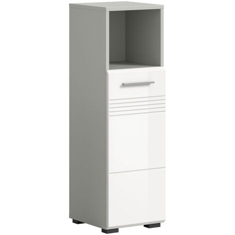 Meuble de rangement 1 porte 30x30x95 cm blanc brillant et gris - COPA (1/5)