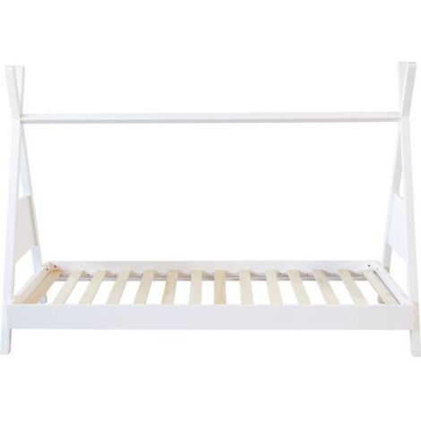 Lit tipi enfant 90x190 cm en pin blanc avec sommier à lattes (1/5)