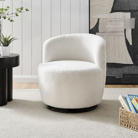 Fauteuil pivotant en tissu bouclette blanc - SHERPA